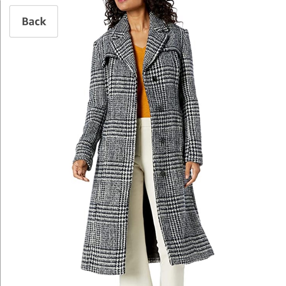 Cole Haan Black Plaid Wool Blend Wrap Coat NWT
